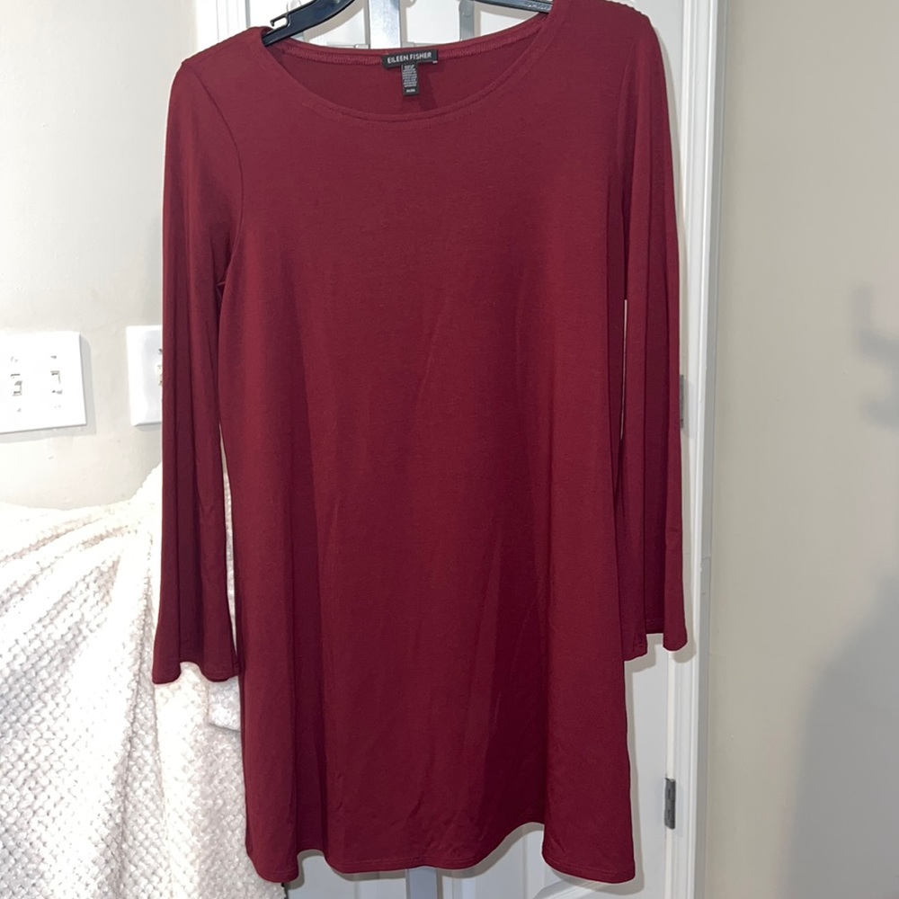 Women’s Eileen Fisher burgundy long sleeved Trapeze Dress, size medium